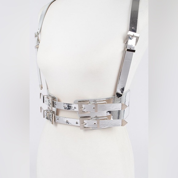 Plus Size Metallic Gold Vegan Leather Harness Waist Belt - Picture 7 of 7